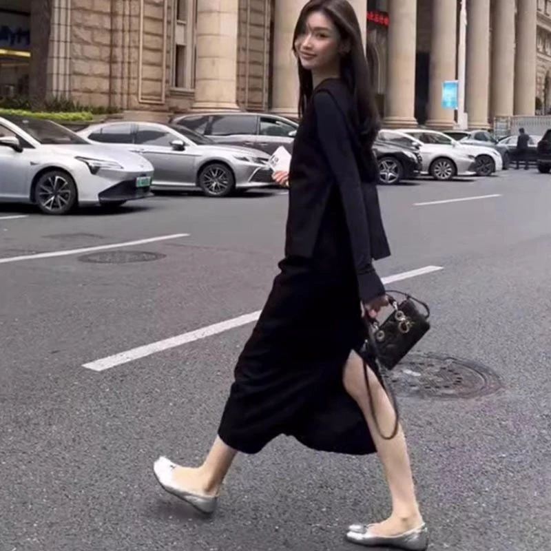 黑色马甲小香风套装裙2024早秋新款韩剧女主穿搭气质名媛两件套女