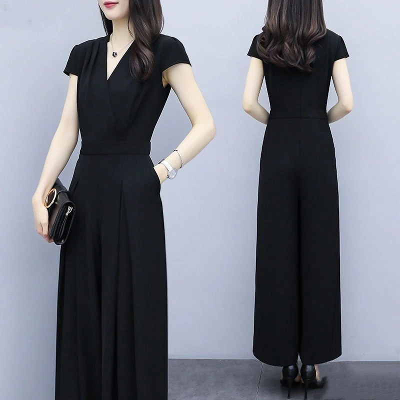 时尚显瘦女装2025新款潮收腰气质阔腿裤套装女夏季大码连体裤
