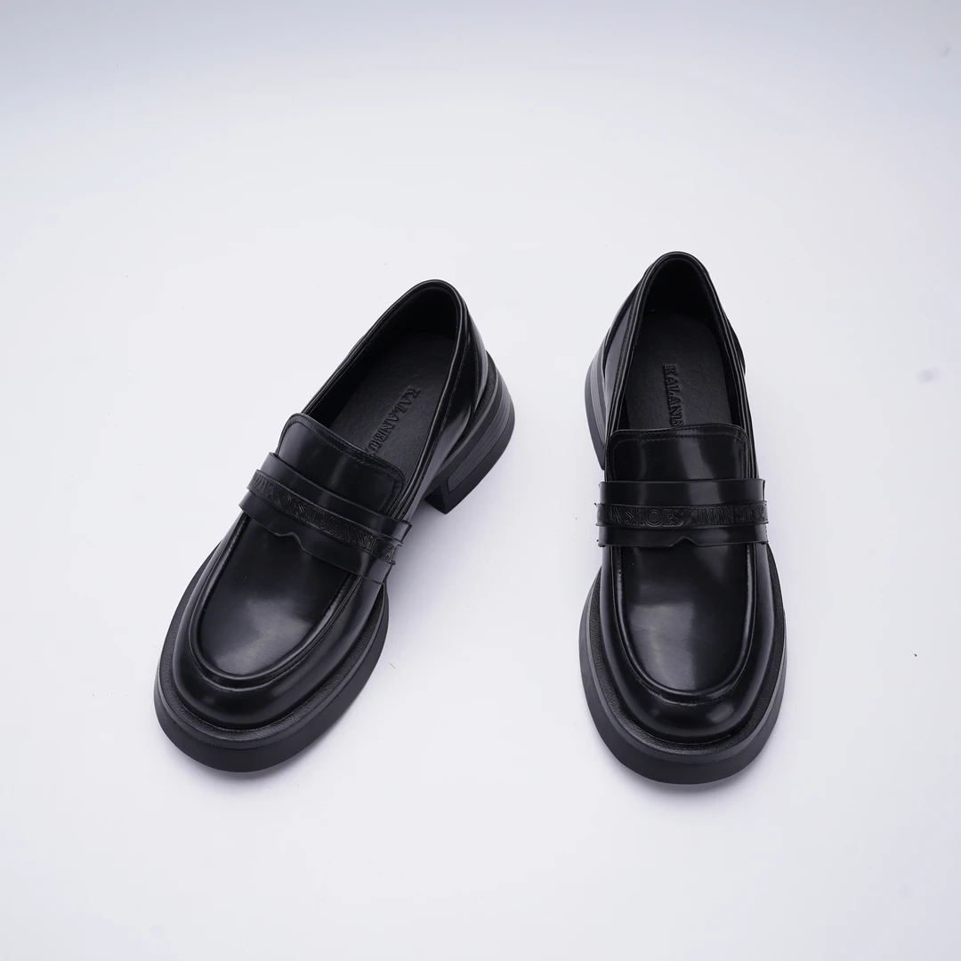 MLL24-44 真皮圆头乐福鞋英伦风百搭舒适时尚百搭软底黑色