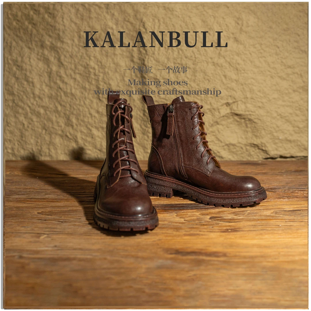 XYA52头层羊皮马丁靴女厚底马丁靴松糕底英伦风女靴子圆头短靴