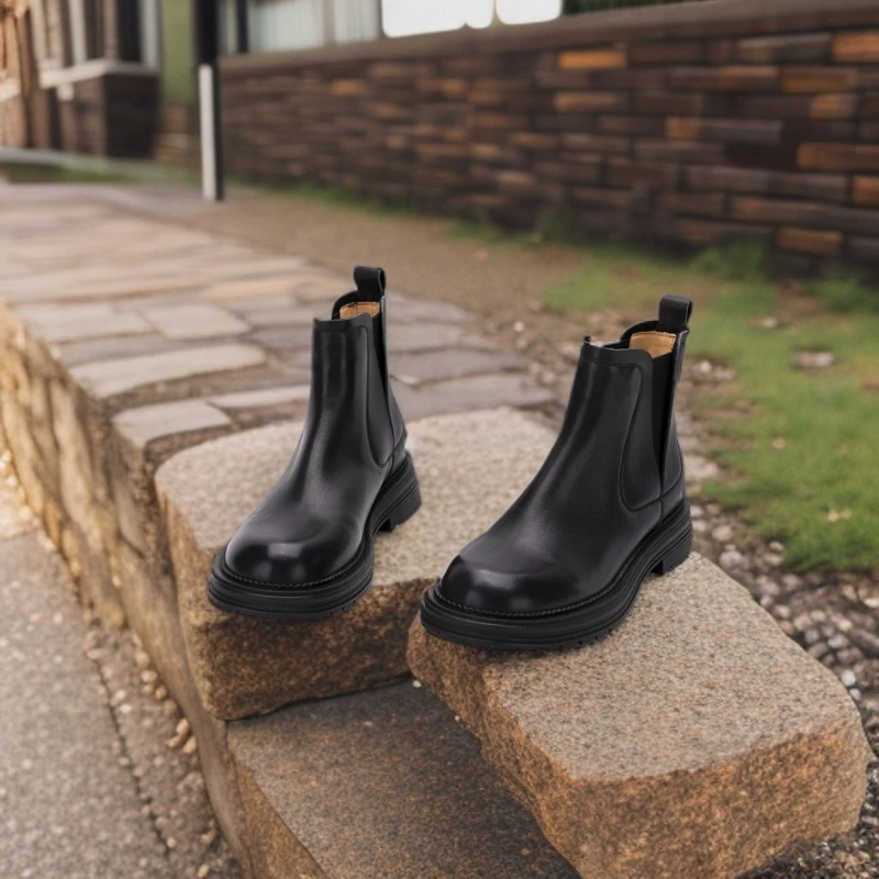 ZXS2-28水洗牛皮短靴女2024新款切尔西厚底一脚蹬复古马丁靴女