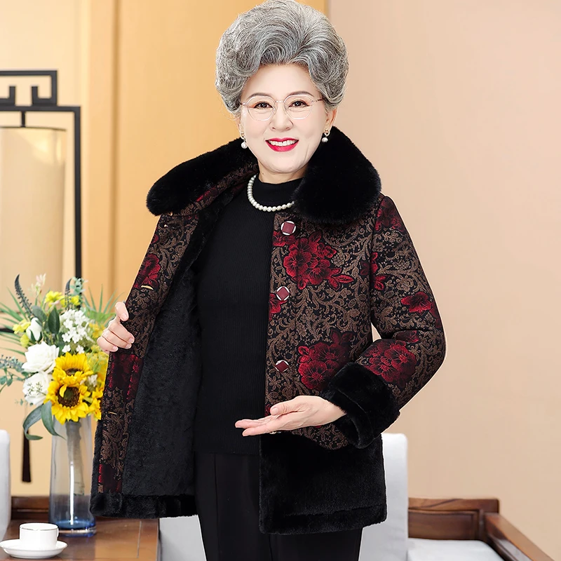 中老年女装冬装棉衣加绒加厚妈妈装保暖棉服老太太毛领棉袄奶奶装