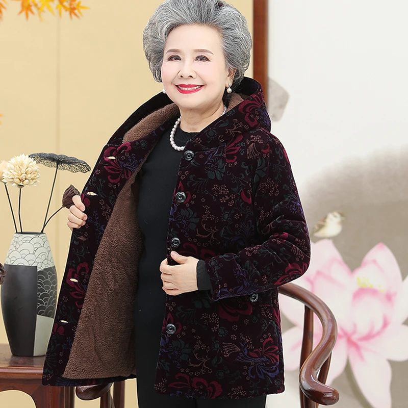 奶奶装棉衣冬装老人衣服妈妈装加绒加厚外套中老年女装老太太棉袄