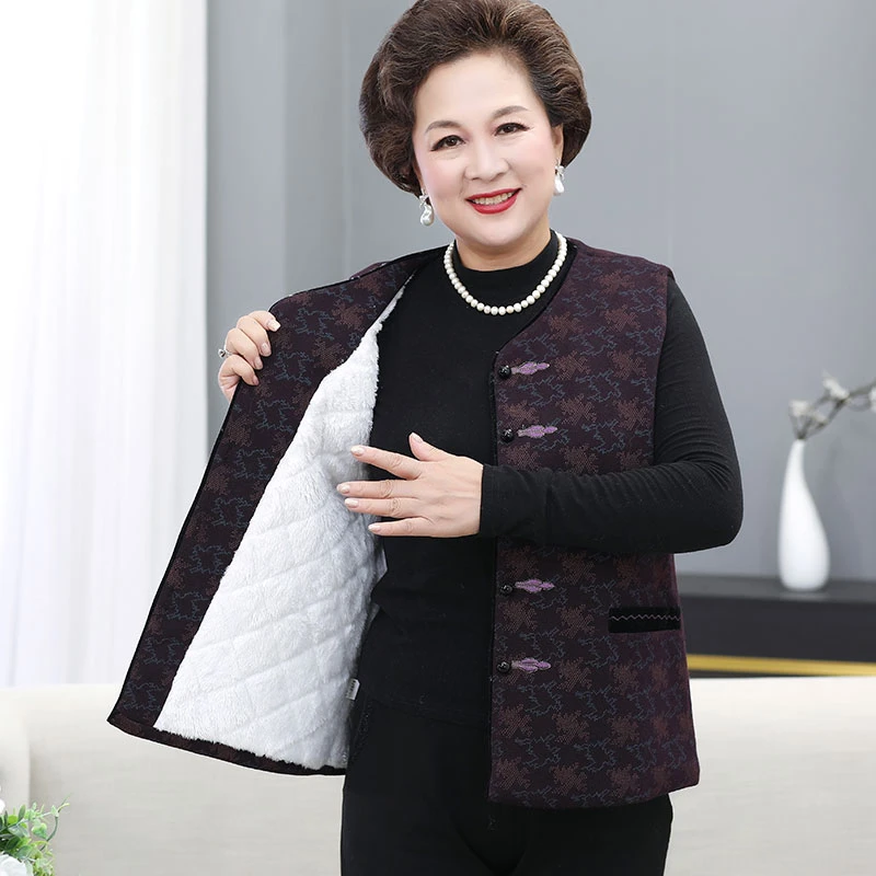 奶奶装马甲秋冬新款老太太加绒坎肩上衣中老年女装马夹老人衣服