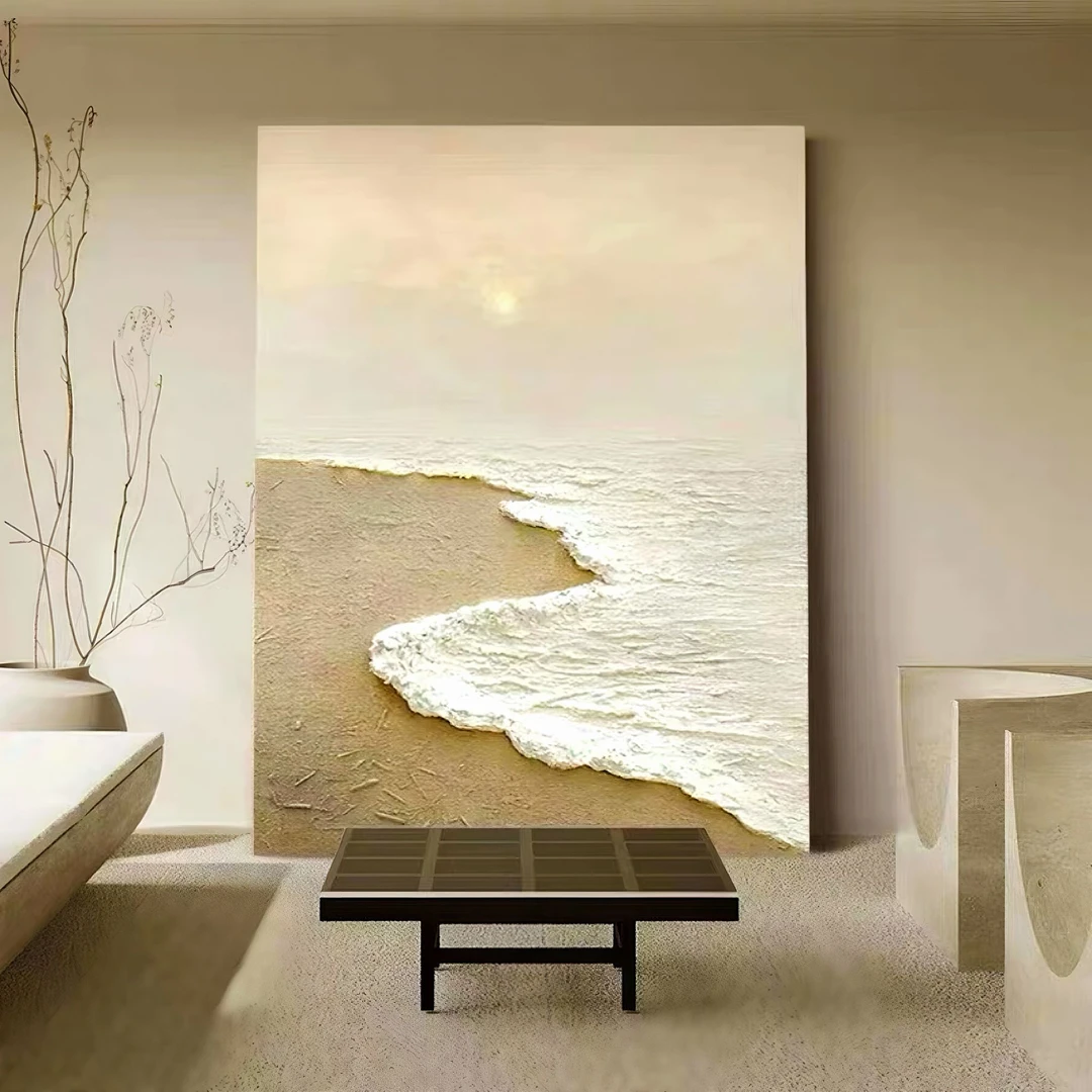 【朝日】客厅装饰画抽象海浪沙发背景墙落地画简约奶油肌理玄关挂画