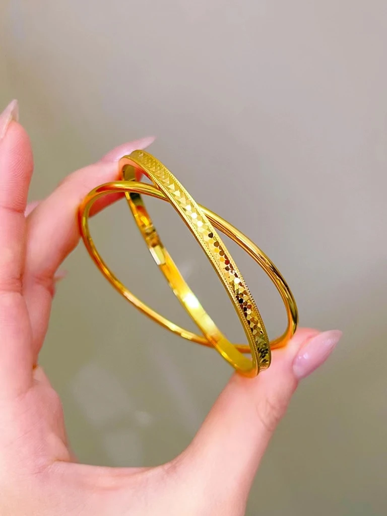 铜合金手镯 亮闪龙鳞双环手镯  金色轻奢双环手镯