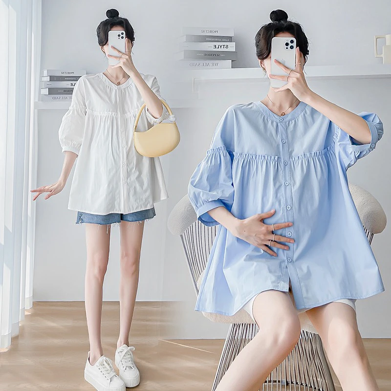 2024孕妇时尚夏季新款宽松衬衫上衣减龄气质时尚舒适显瘦上衣