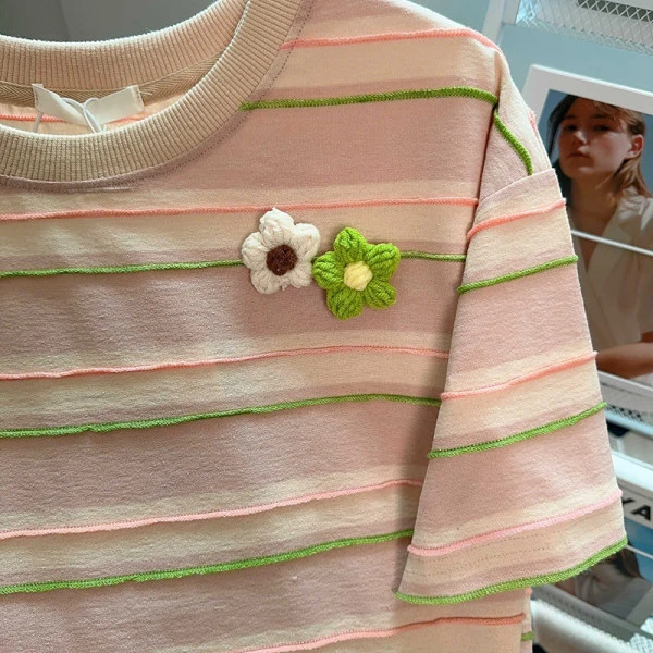 2024时尚孕妇装上衣夏装2024新款条纹T恤宽松大码中长款圆领夏季