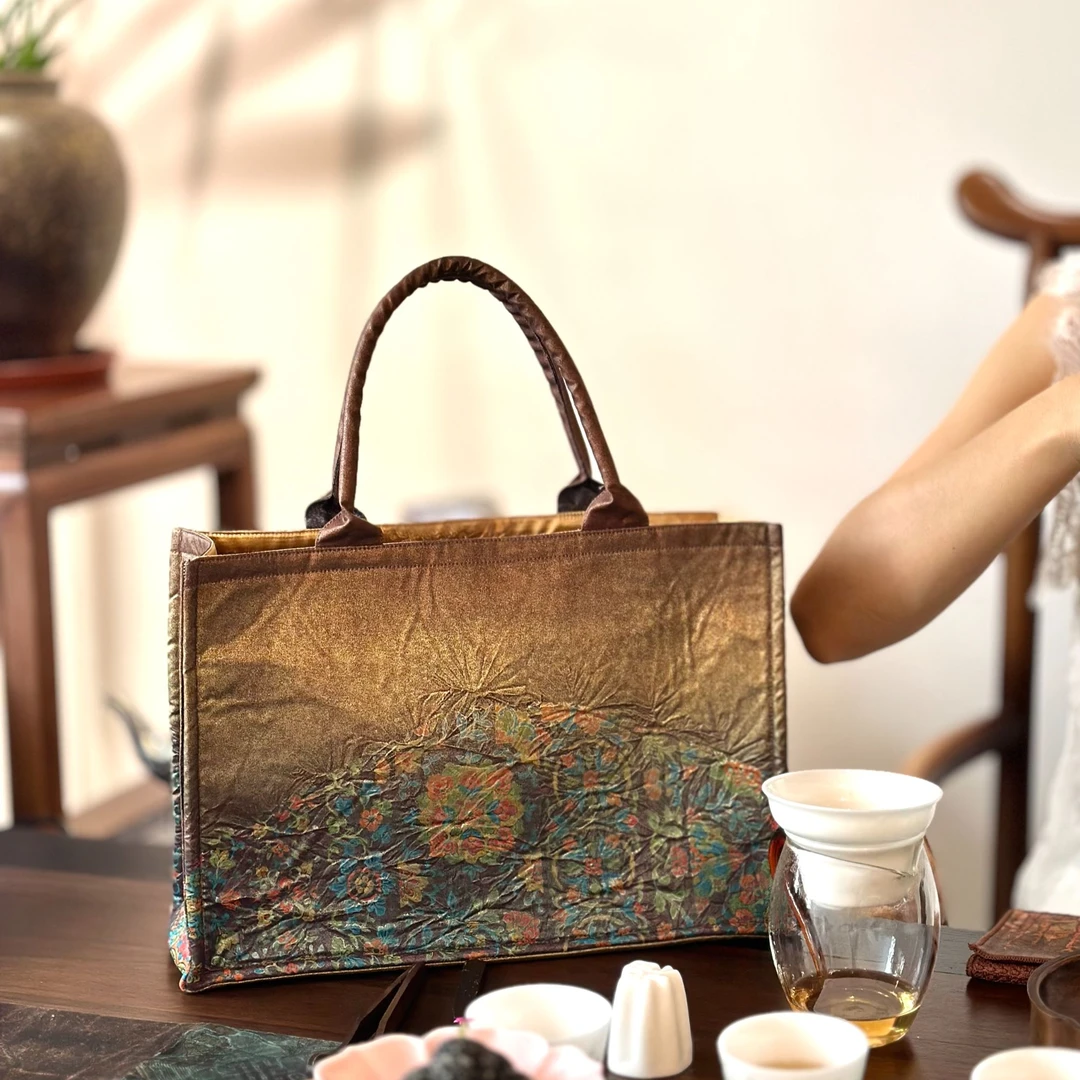 【孤品】西阵织手工托特包 真丝手提包包 茶室包妈咪包