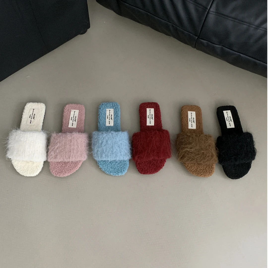 法式温柔仙女毛毛拖鞋女外穿2024新款软底加绒一字拖小香风毛毛鞋