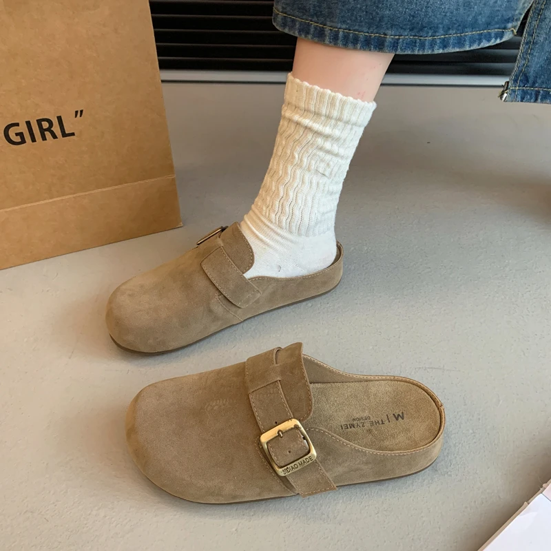 勃肯鞋女复古包头半托2025年新款秋季百搭软底舒适外穿懒人半拖鞋
