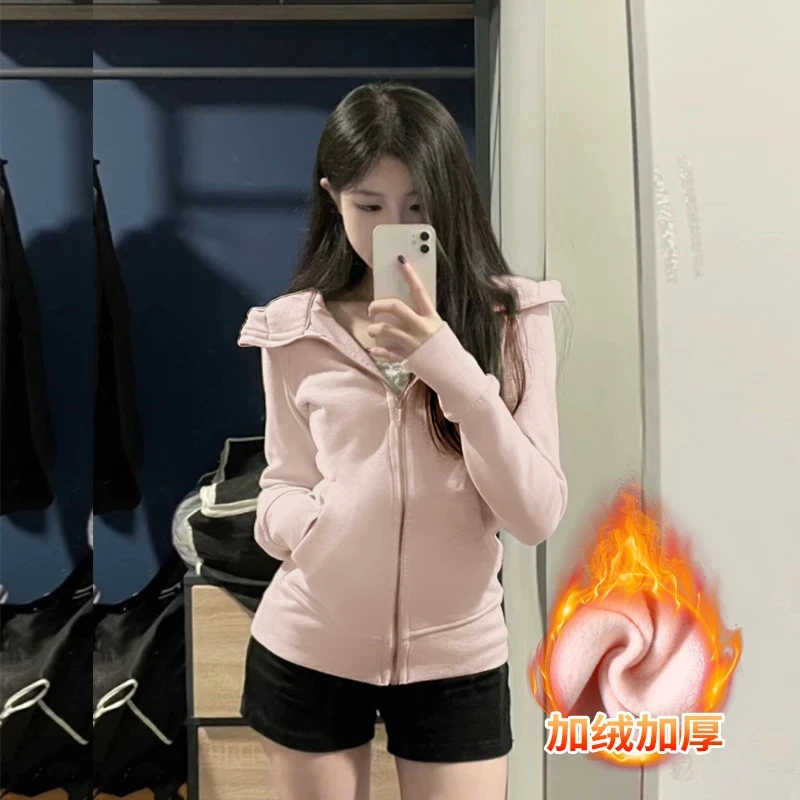 2025春款lulu卫衣修身连帽上衣女短款显瘦长袖外套