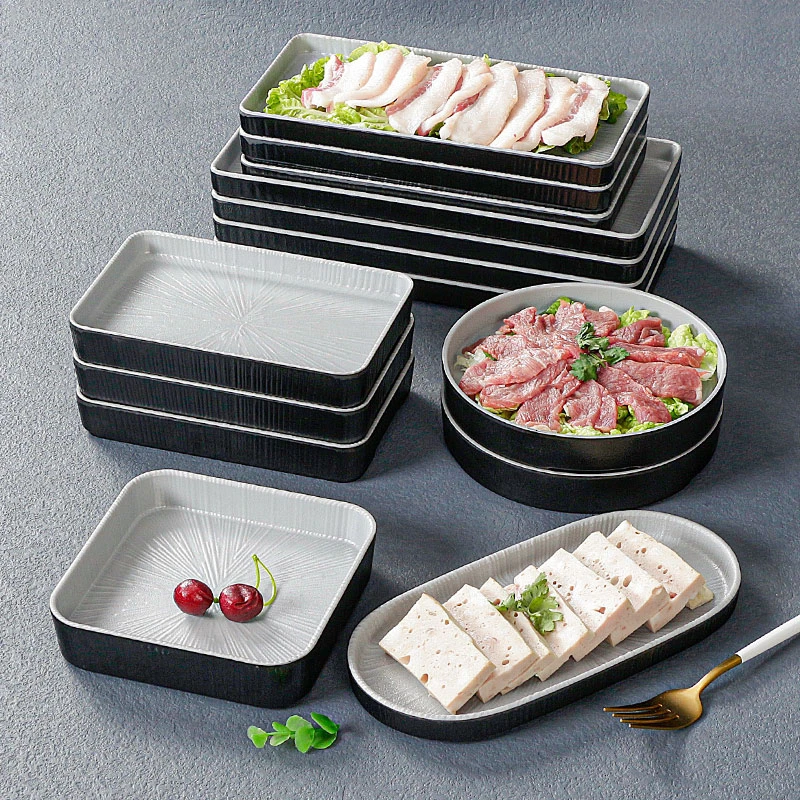 密胺餐具饭店盘子仿瓷碟子烤肉烧烤盘火锅菜盘餐盘商用碟方形家用