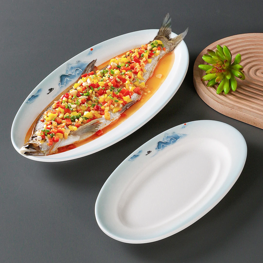 密胺餐具酒店饭店盘子家用鱼盘仿瓷热菜盘商用汤盘椭圆形盘餐盘