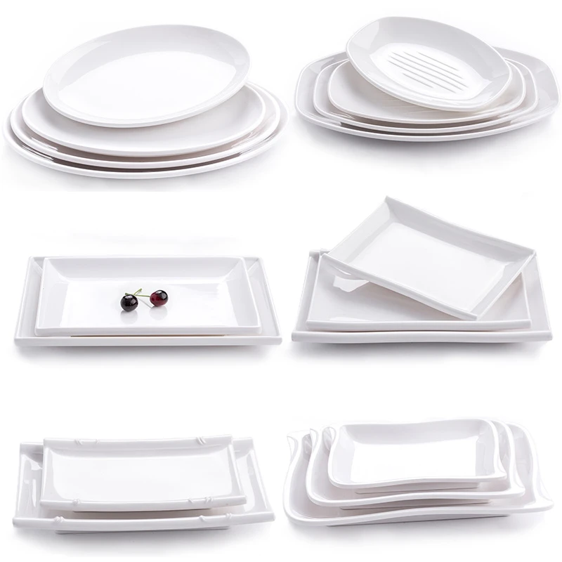 密胺盘塑料白色盘子长方形菜盘创意防摔盖饭平盘仿瓷餐盘商用浅盘