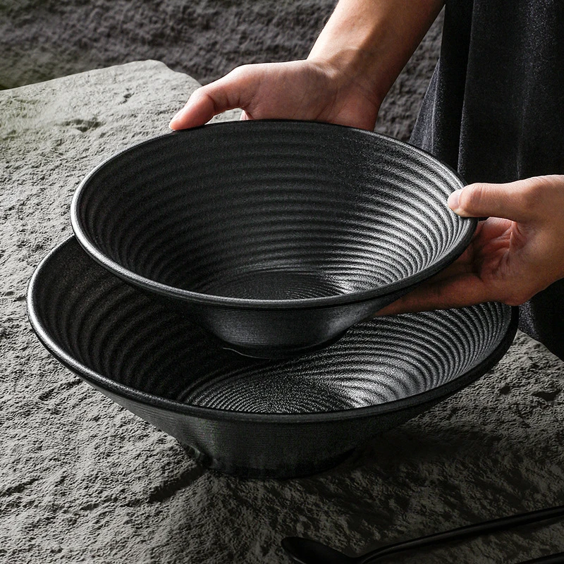 黑色磨砂面碗塑料简约日式拉面米线大碗面馆定制麻辣烫碗商用泡面