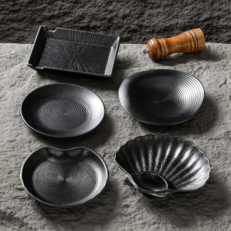 密胺盘子餐具商用酒吧KTV小吃碟塑料凉菜碟子仿瓷小菜盘黑色菜碟