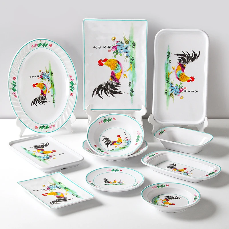 密胺公鸡餐具饭店火锅店仿瓷长方形餐盘商用碟子凉菜盘子塑料菜盘