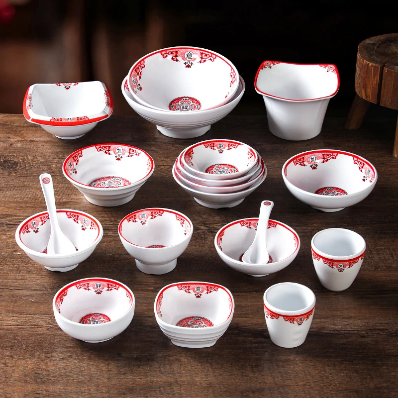 中式密胺餐具小碗异形复古面碗火锅店防摔米饭碗仿瓷商用大汤碗