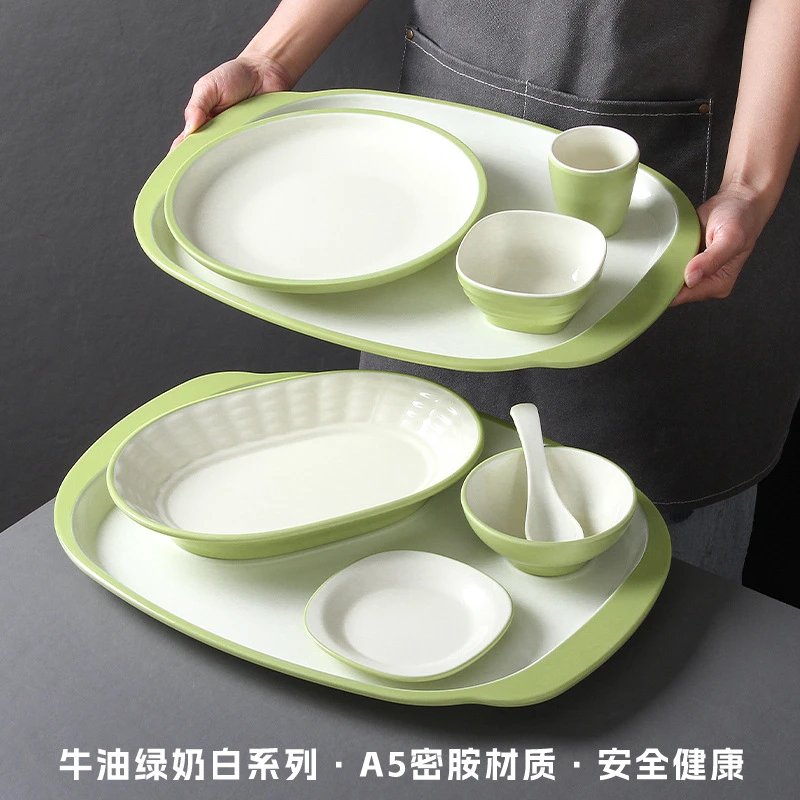 密胺餐盘中式自选自助称重快餐盘塑料盘盖饭盘子仿瓷食堂餐具商用