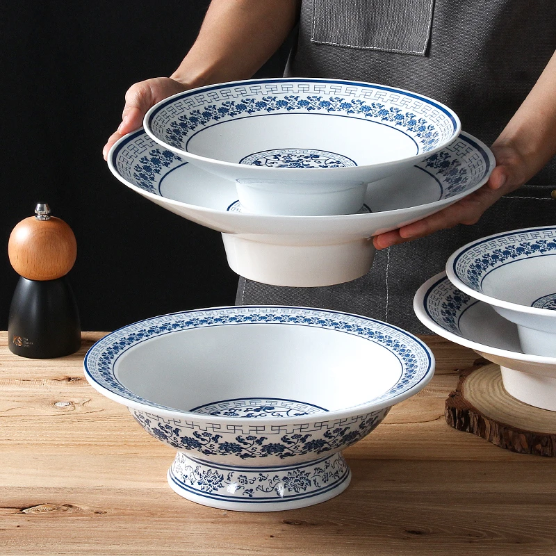 A5密胺餐具青花仿瓷大汤碗酒店餐厅饭店酸菜鱼钵钵鸡高脚盘商用