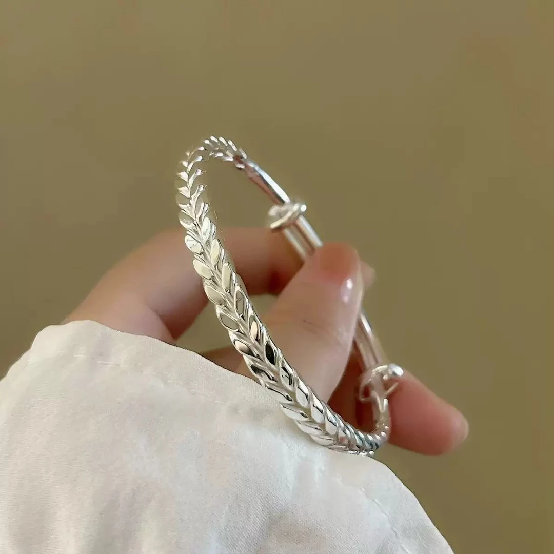 足银银制品 足银9999麦穗实心光面推拉口穗穗平安手镯【A65】