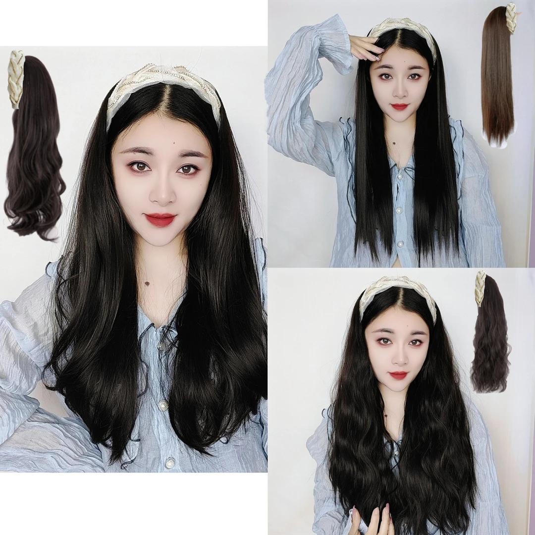 假发女微卷长发发箍一体假发水波纹u型半头套长直发假发片逼真自