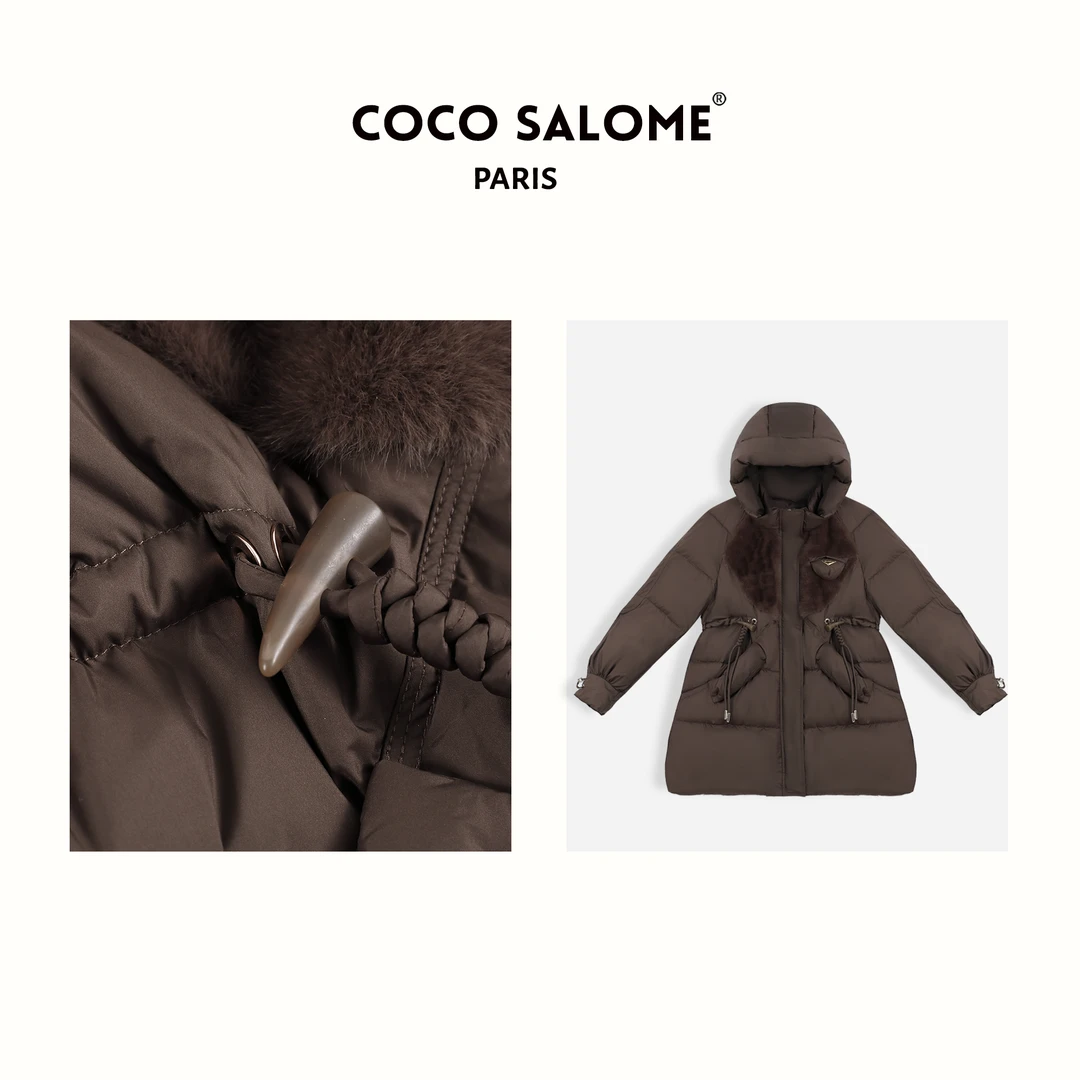 彬彬&COCO【柏林纪事】90%白鸭绒拼接设计锁温中长款女款羽绒服