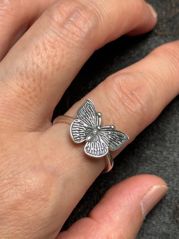 925银银制品 纯银复古蝴蝶戒指