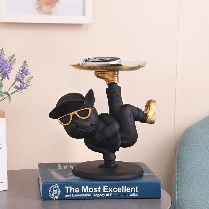 街舞法斗犬托盘收纳高档创意桌面装饰欧式风格节日送礼物生日佳品