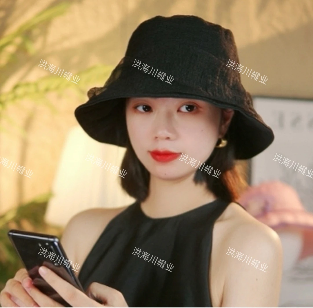 春夏新款双层云朵纱遮阳防晒百搭气质优雅渔夫帽盆帽