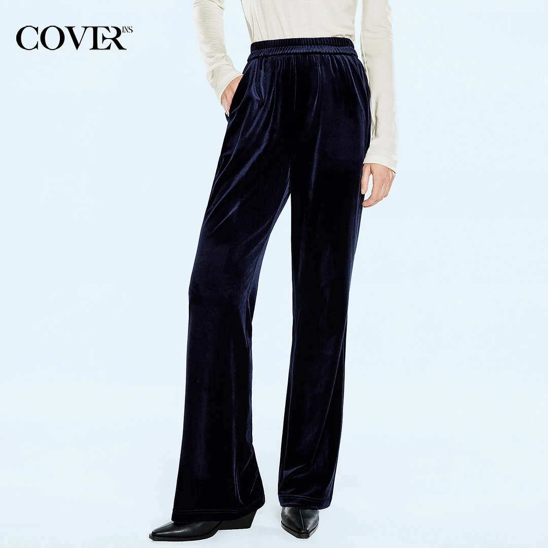 [雅韵东方]COVERINS摩登高腰直筒垂顺丝绒长裤