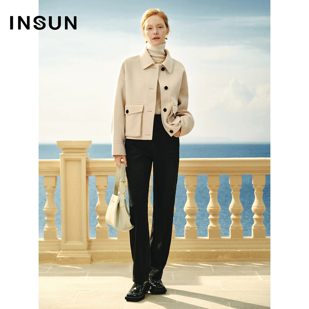 INSUN恩裳专选春款短款利落羊毛外套