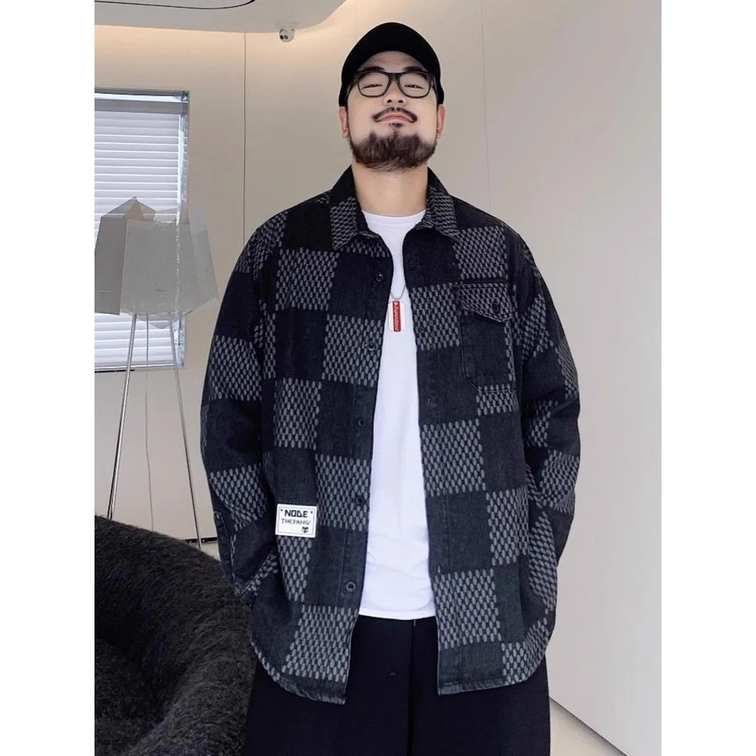 衬衫长袖男秋季新款休闲加肥加大码胖子宽松韩版潮流工装衬衣外套