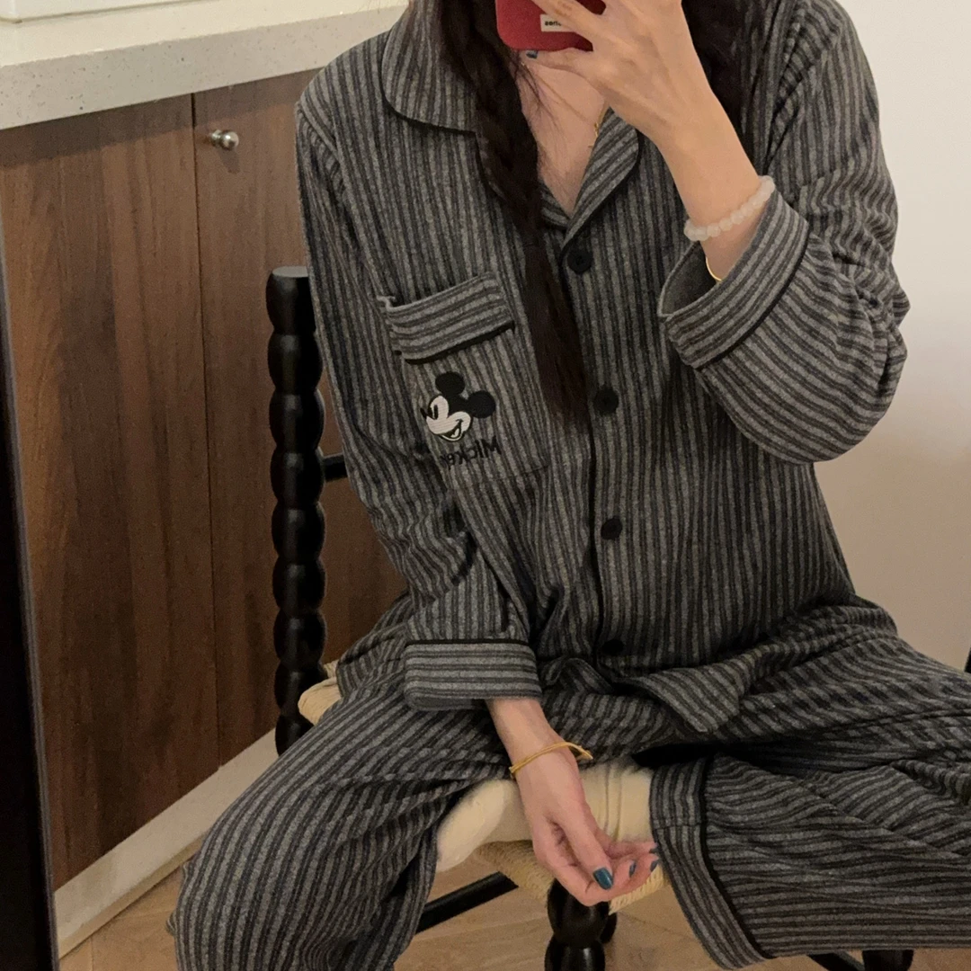 2025新款秋冬季保暖情侣睡衣双面磨毛薄绒米奇男女同款家居服套装