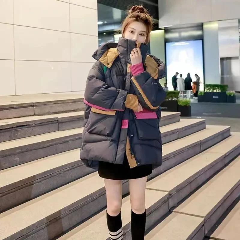 新款羽绒服羽绒服女年冬季新款拼色宽松中长款小众设计感加