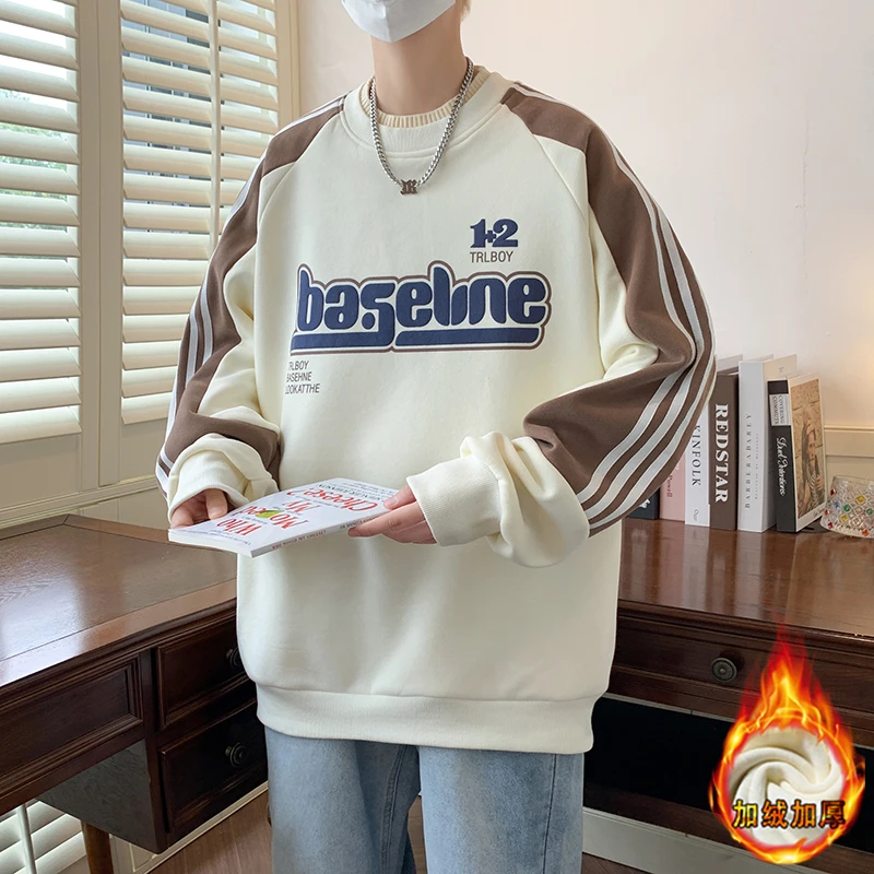 冬季青少年新款中学生15潮流圆领宽松加绒加厚休闲套头长袖卫衣18