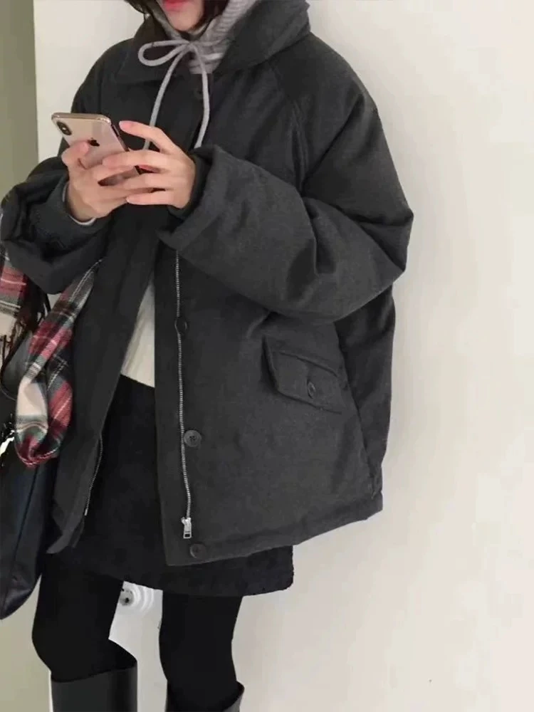 泡菜东大门档口venir24冬季羊毛面料羽绒服女（有针织帽)