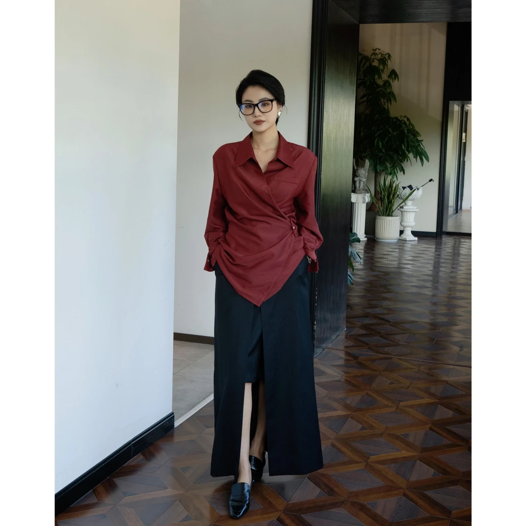 【剑桥图书馆】精英知识分子风高智穿搭交叉造型24秋中长款秋季衬衫