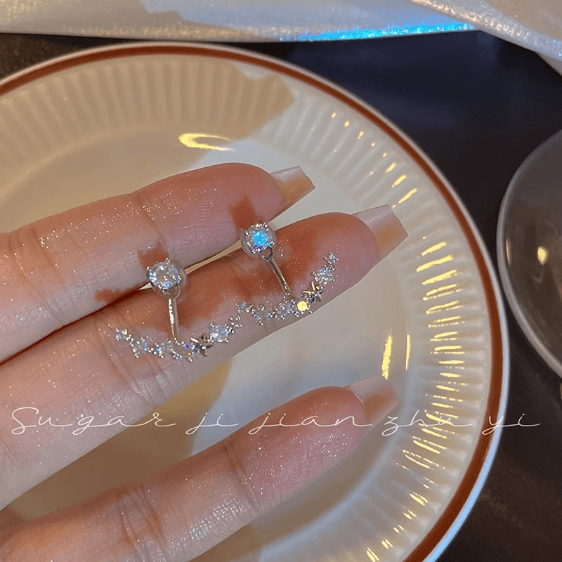 一款两戴星船锆石耳环小众设计感超闪个性耳钉925银针