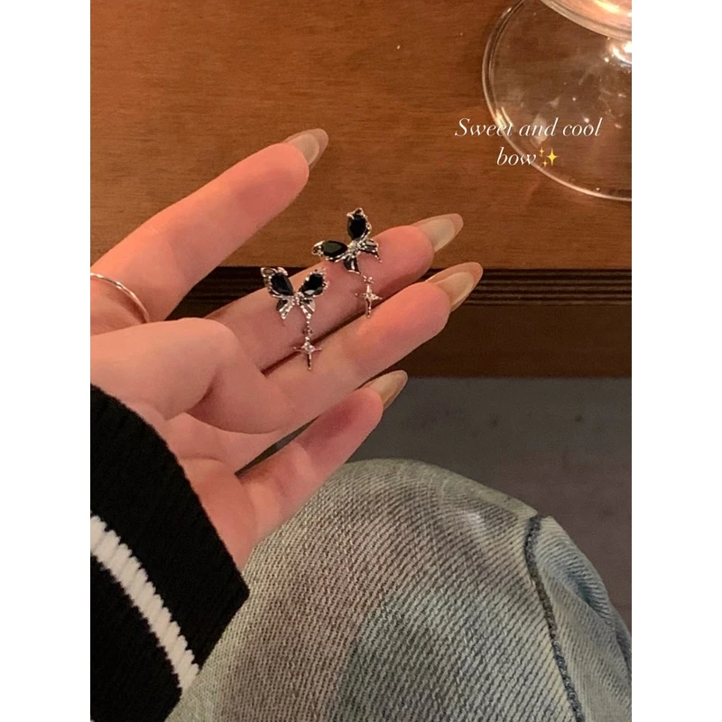甜酷复古黑蝴蝶流苏耳环轻奢小众设计感高级耳