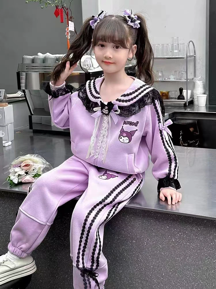 可爱风女童百搭库洛米紫色外套裤子两件套洋气套装