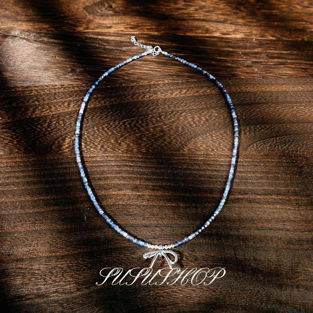 吊坠925银 925银韩系串珠蝴蝶结蓝色气质轻奢时尚百搭仙女