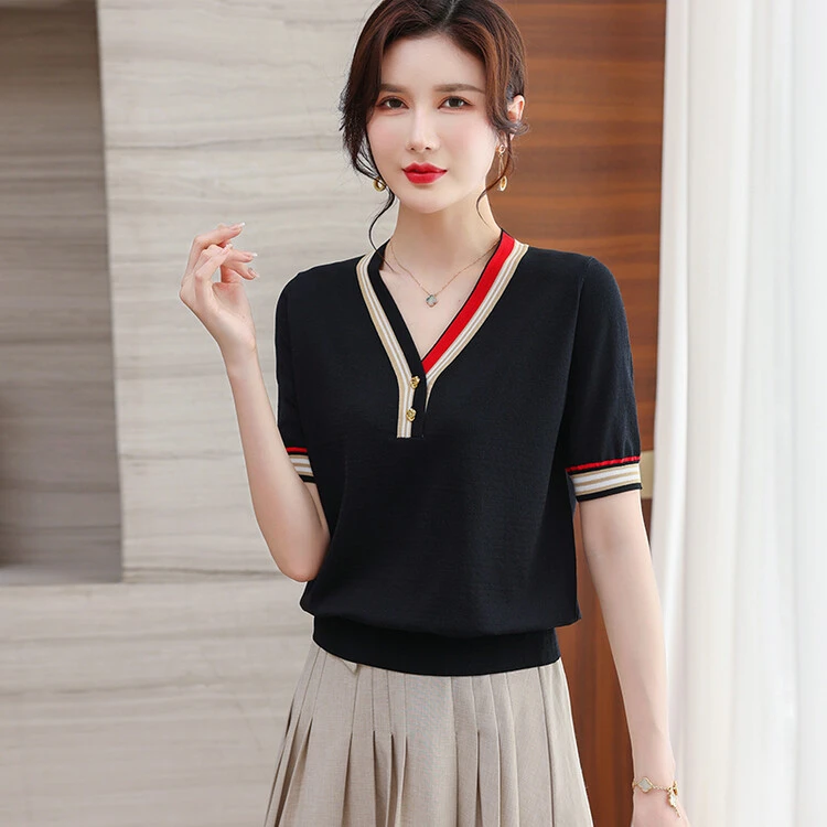 大码女装2024夏季半袖冰丝针织衫短袖Tt恤宽松遮肚洋气减龄妈妈装