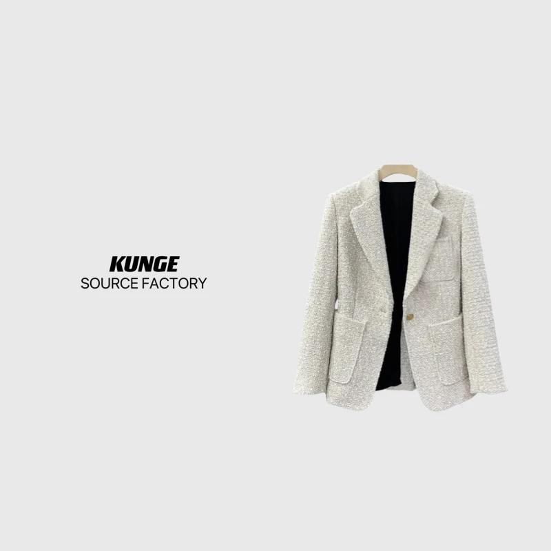 KUNGE-小香风气质短款时尚休闲毛呢设计师粗花呢外套-8447