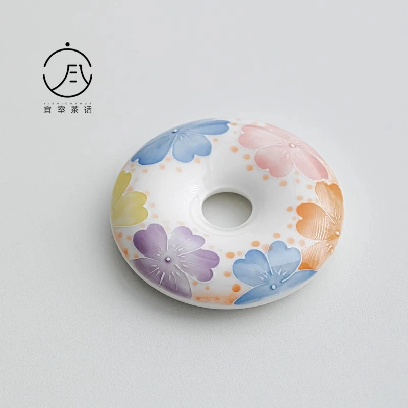 宜室茶话手绘小碎花盖置茶道功夫茶具实心盖子架紫砂壶陶瓷壶盖托