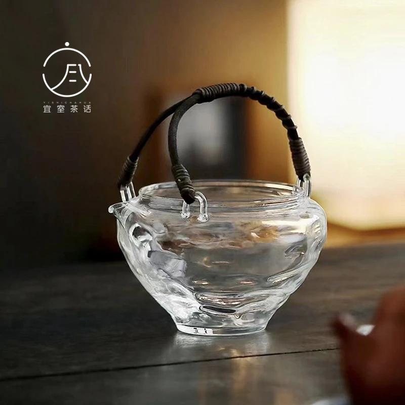 宜室茶话耐热玻璃藤编提梁泡茶碗家用复古冷泡茶壶公道杯匀杯