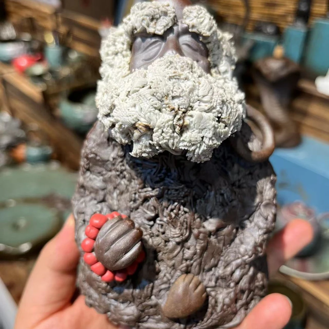 肆坊壹品老陶泥纯手工艺术品达摩摆件雕刻陶瓷复古创意全手工手捏