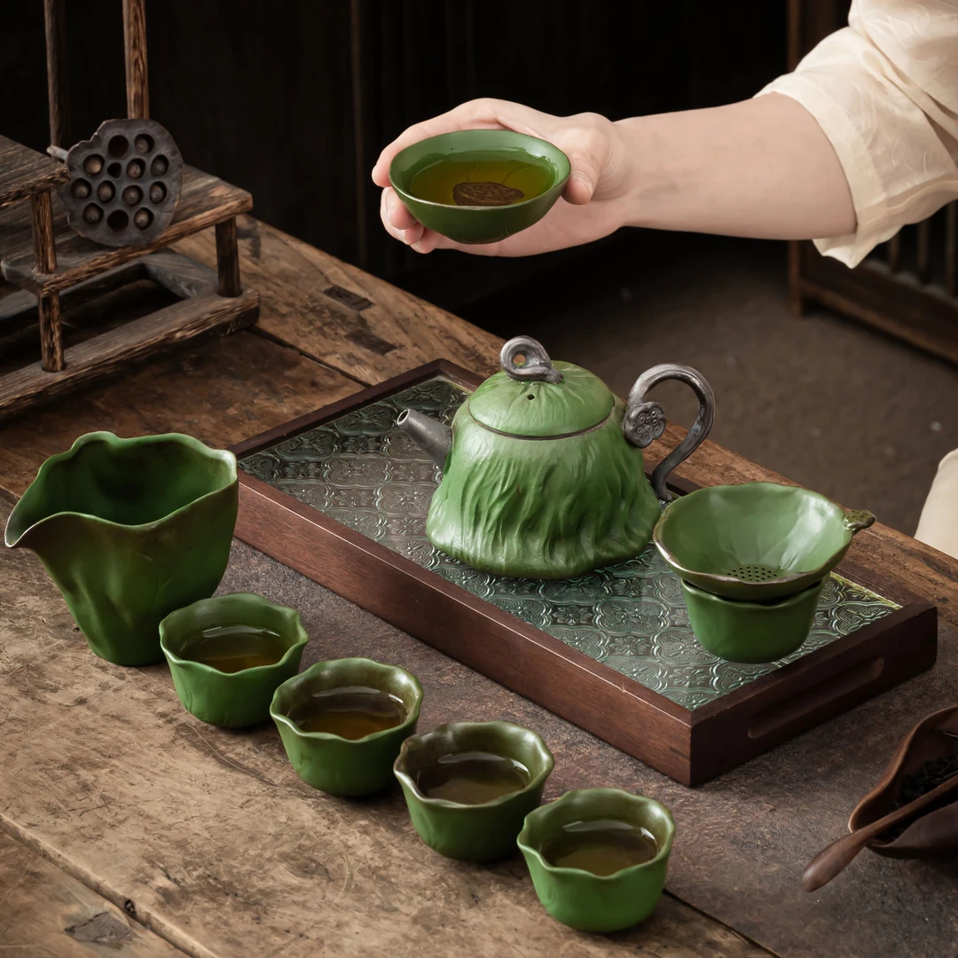 品香功夫茶竹叶青系列套组天青色茶具竹青绿高端一壶5杯套装