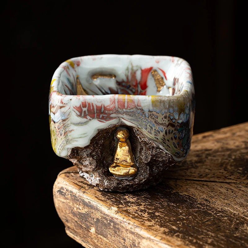 粗陶茶杯手作复古品茗杯陶瓷主人杯单杯功夫茶具纯手工敦煌志野杯